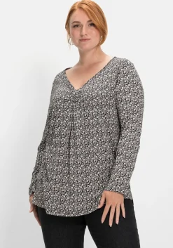 Langarmshirt mit V-Ausschnitt und Kellerfalte