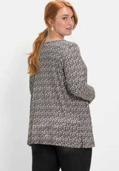 Langarmshirt mit V-Ausschnitt und Kellerfalte