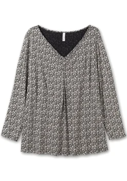 Langarmshirt mit V-Ausschnitt und Kellerfalte