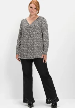 Langarmshirt mit V-Ausschnitt und Kellerfalte