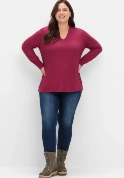 Langarmshirt mit V-Ausschnitt, vorn doppellagig