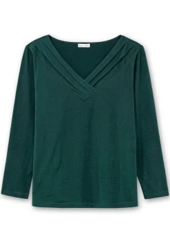 Langarmshirt mit Zierfalten am V-Ausschnitt, A-Linie