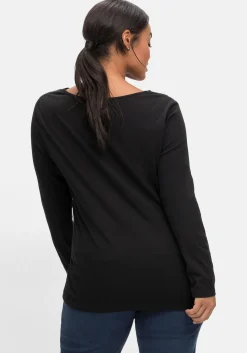 Langarmshirt mit Zierfalten am V-Ausschnitt, A-Linie