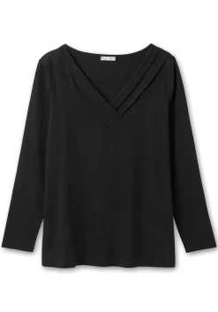 Langarmshirt mit Zierfalten am V-Ausschnitt, A-Linie