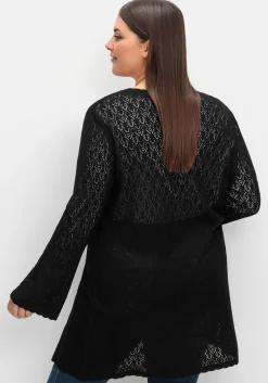 Lange Ajour-Strickjacke mit Bindeband