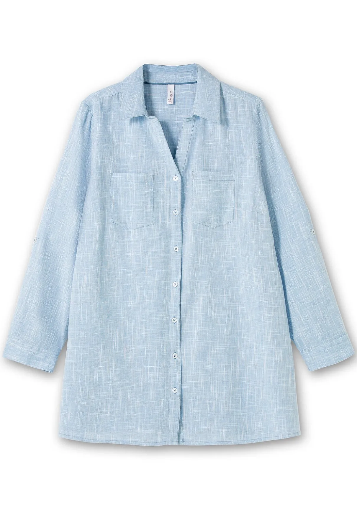 Lange Bluse mit Krempelärmeln, in Leinenoptik