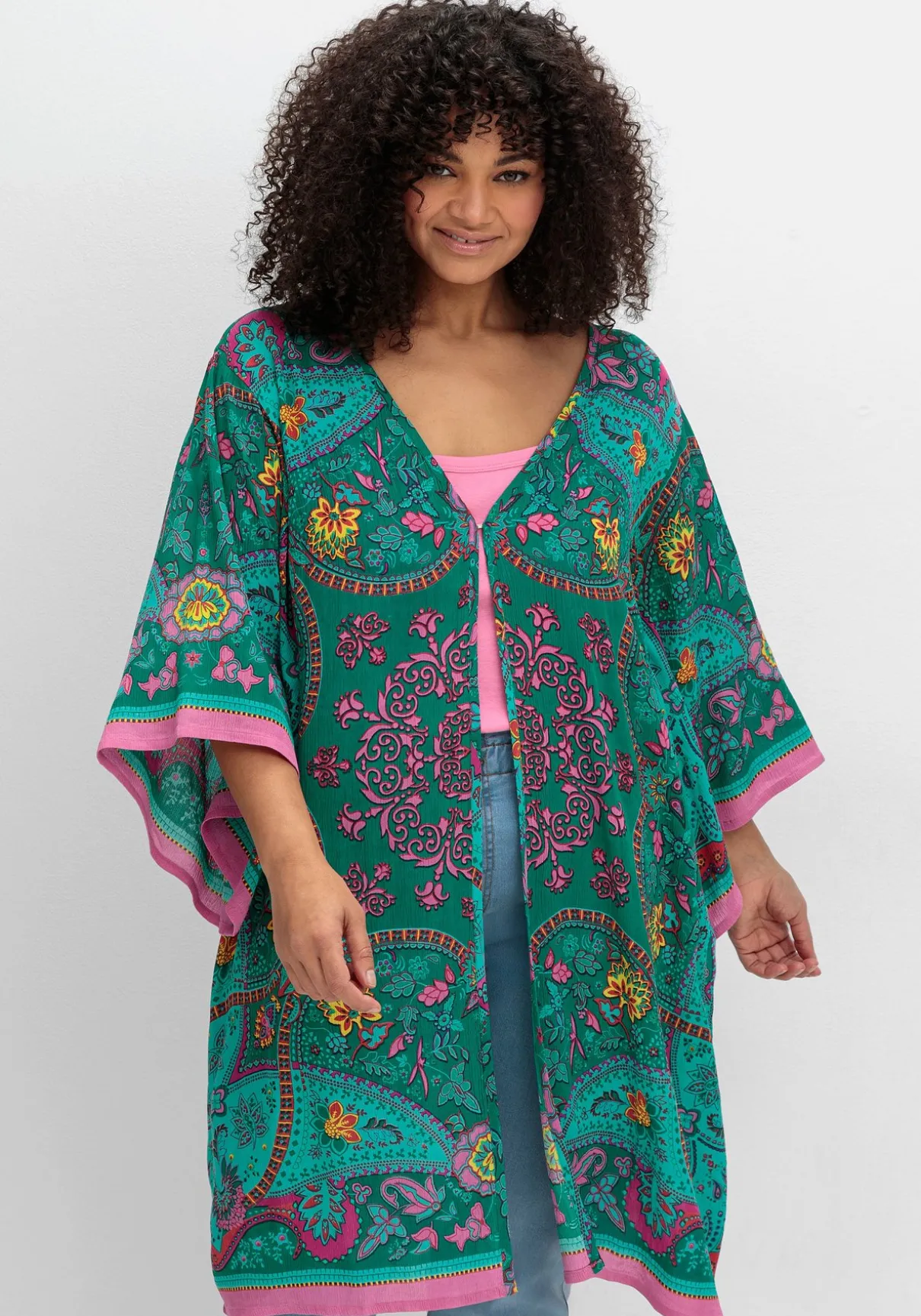 Lange Blusenjacke mit Ornament- und Bordürenprint