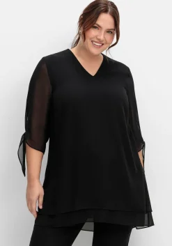 Lange Chiffontunika in Lagenoptik