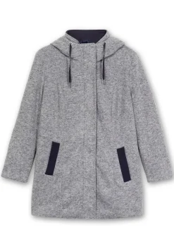 Lange Kapuzenjacke mit Kontrastdetails