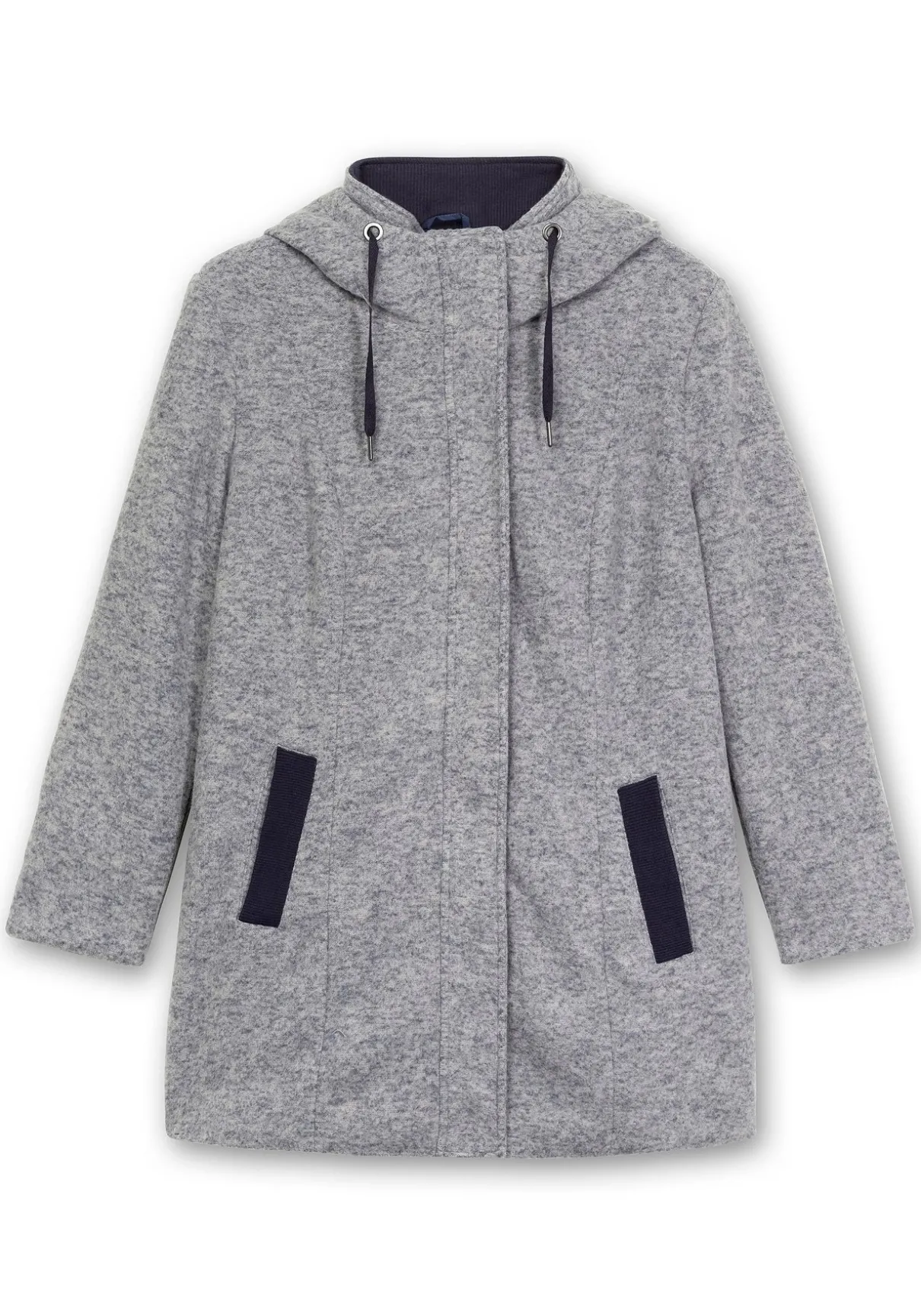 Lange Kapuzenjacke mit Kontrastdetails