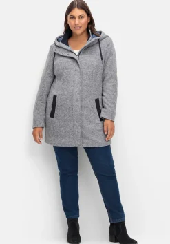 Lange Kapuzenjacke mit Kontrastdetails