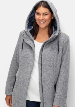 Lange Kapuzenjacke mit Kontrastdetails