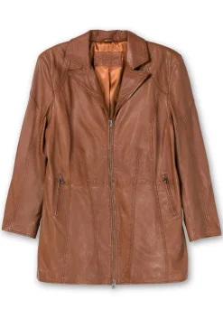 Lange Lederjacke aus Lammnappa, mit Reverskragen