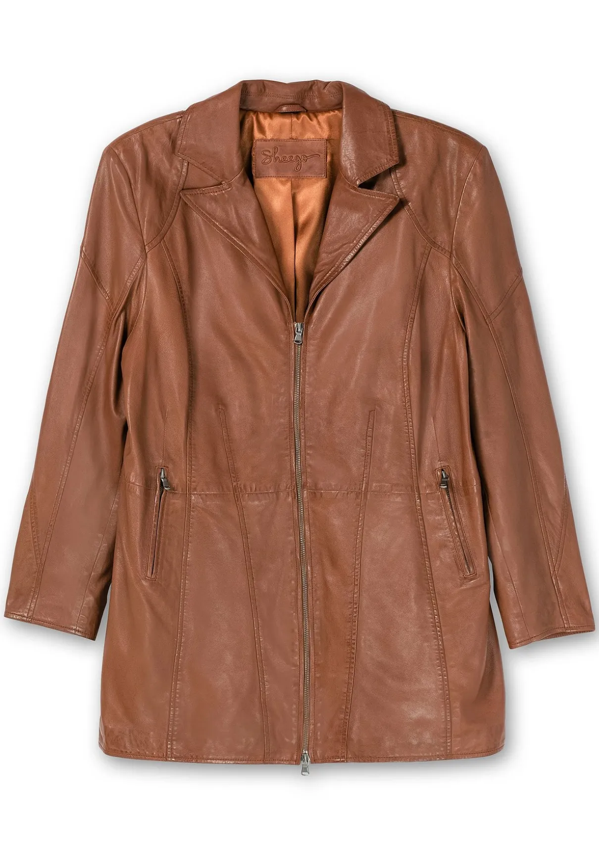 Lange Lederjacke aus Lammnappa, mit Reverskragen