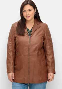 Lange Lederjacke aus Lammnappa, mit Reverskragen