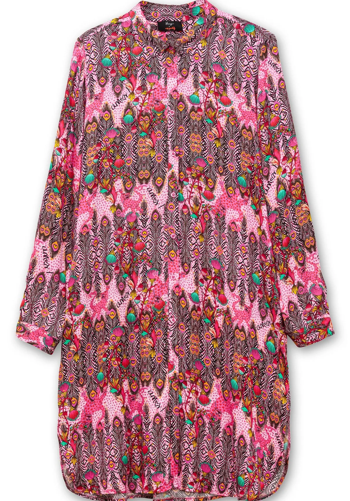 Lange Satin-Hemdbluse im Mustermix