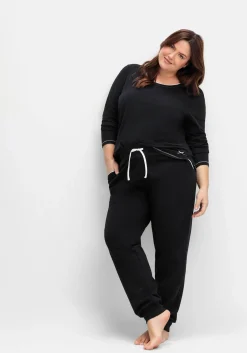 Lange Schlafhose mit schmalem Bein und Kontrastdetails