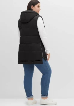 Lange Steppweste im Lagenlook, mit Kapuze