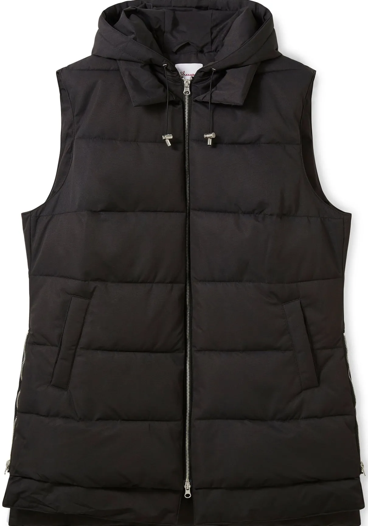 Lange Steppweste im Lagenlook, mit Kapuze