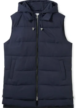 Lange Steppweste im Lagenlook, mit Kapuze