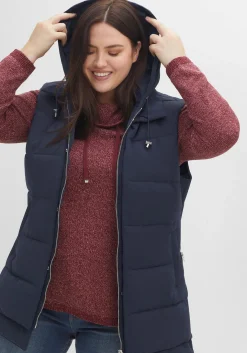 Lange Steppweste im Lagenlook, mit Kapuze