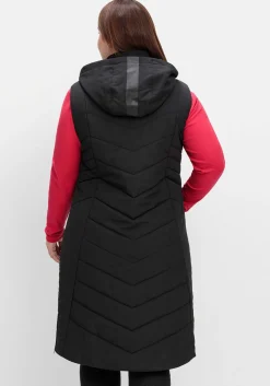 Lange Steppweste mit Kapuze und seitlichen Zippern