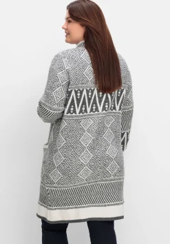 Lange Strickjacke im Jacquard-Mustermix