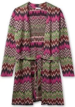 Lange Strickjacke im Zickzack-Jacquardmuster