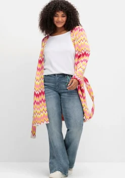 Lange Strickjacke im Zickzack-Jacquardmuster