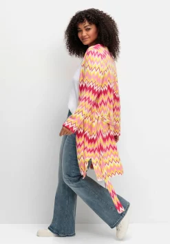 Lange Strickjacke im Zickzack-Jacquardmuster