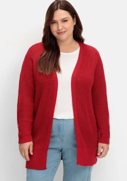 Lange Strickjacke in Grobstrick-Optik, offene Form