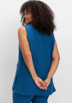 Lange Weste aus Leinen-Mix, mit Reverskragen