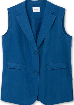 Lange Weste aus Leinen-Mix, mit Reverskragen