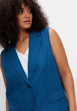 Lange Weste aus Leinen-Mix, mit Reverskragen