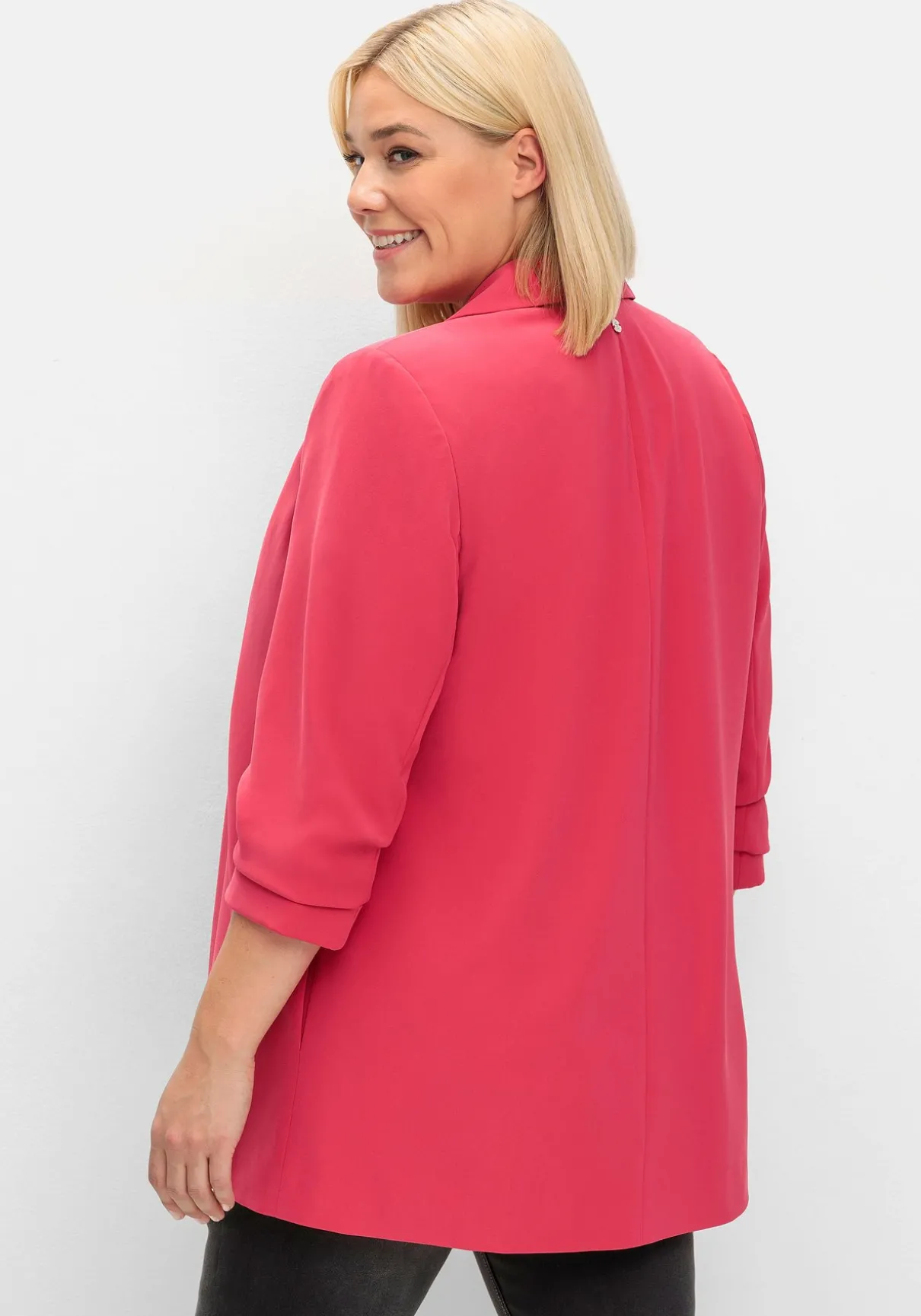 Langer Blazer mit Schalkragen und gerafftem 3/4-Arm