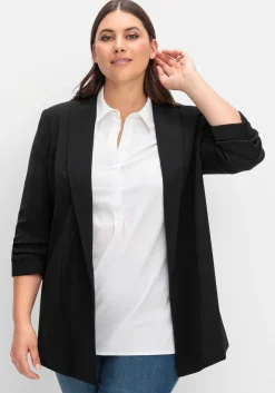 Langer Blazer mit Schalkragen und gerafftem 3/4-Arm