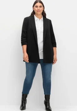 Langer Blazer mit Schalkragen und gerafftem 3/4-Arm