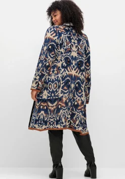Langer, offener Strickmantel mit Jacquardmuster