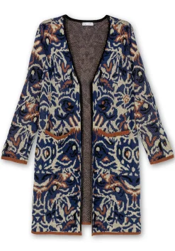 Langer, offener Strickmantel mit Jacquardmuster