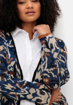 Langer, offener Strickmantel mit Jacquardmuster