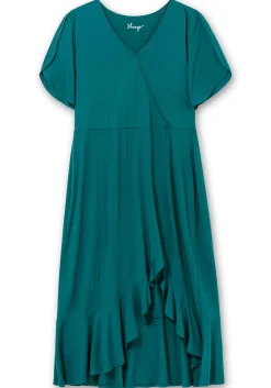 Langes Jerseykleid in Wickeloptik, mit Volantrock