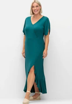 Langes Jerseykleid in Wickeloptik, mit Volantrock