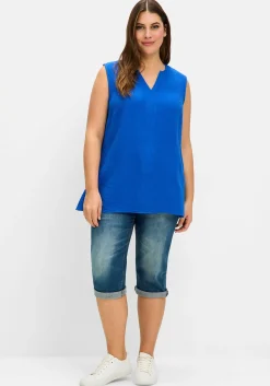 Langes Webtop aus Musselin, mit V-Schlitz