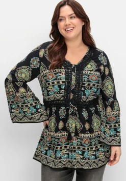 Longbluse im Ethno-Stil, mit Crochet-Spitze