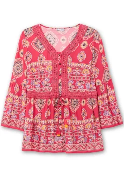 Longbluse im Ethno-Stil, mit Crochet-Spitze