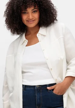 Longbluse in Leinenoptik, mit Gummizug hinten