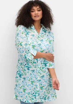 Longbluse mit Blätterdruck und 3/4-Ärmeln