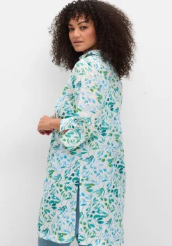 Longbluse mit Blätterdruck und 3/4-Ärmeln