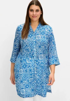 Longbluse mit Blätterdruck und 3/4-Ärmeln
