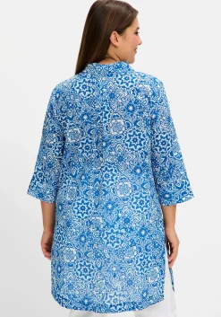 Longbluse mit Blätterdruck und 3/4-Ärmeln